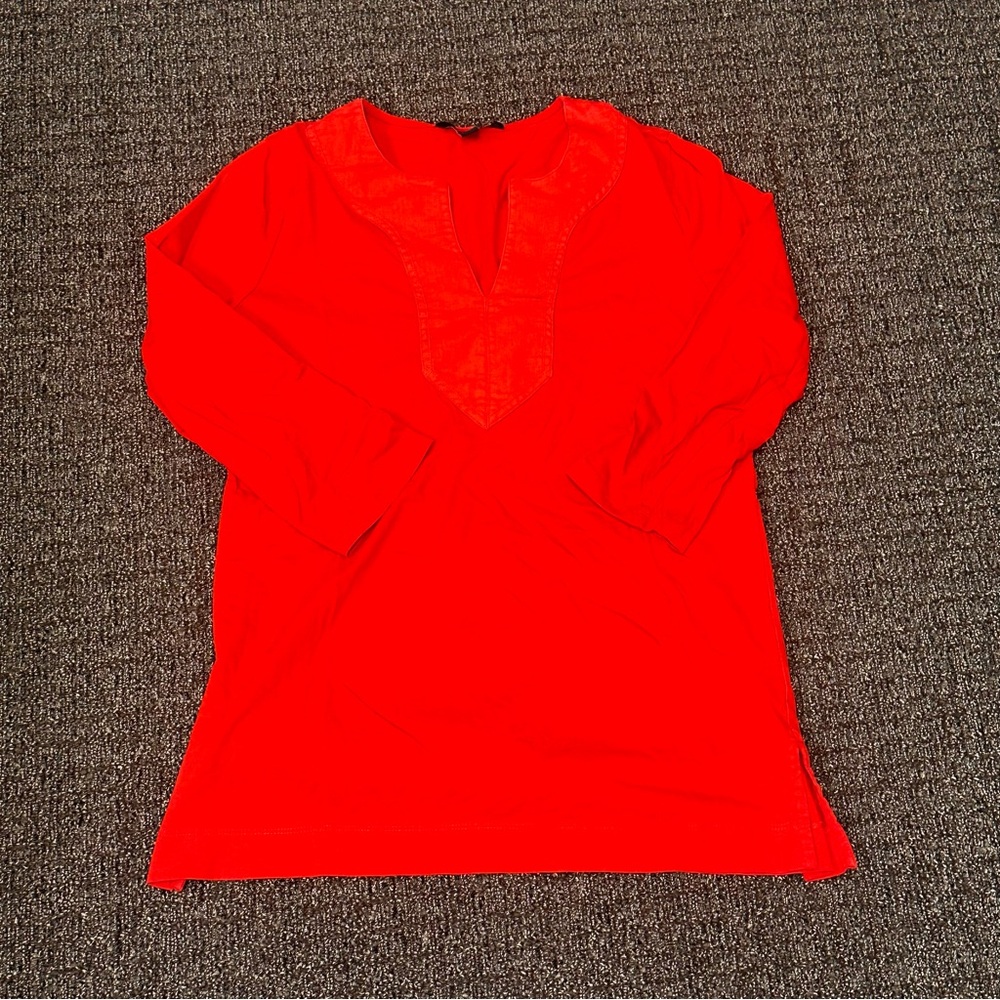 Lauren Ralph Lauren 3/4 Sleeve Tunic Top Womens Size M Cotton Seasons split neck